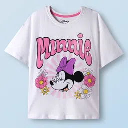 Honeyhap Disney Single Jersey Knit Oversize Drop Shoulder Half Sleeves Shorts Night Suit with Minnie Mouse Graphics - White & Yellow image 2