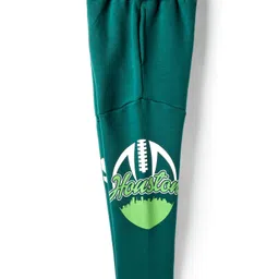 Doreme Knit Fleece Woollen Pant With Text Print & Cut & Sew Design - Turquoise image 3