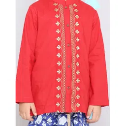 KID1 Full Sleeves Floral Embroidered & Fish Printed Kurta Dhoti - Red image 5