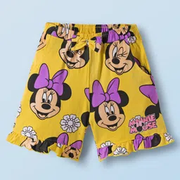 Honeyhap Disney Single Jersey Knit Oversize Drop Shoulder Half Sleeves Shorts Night Suit with Minnie Mouse Graphics - White & Yellow image 4