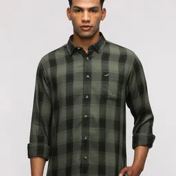Crocodile Men Comfort Spread Collar Buffalo Checked Cotton Casual Shirt-image-48