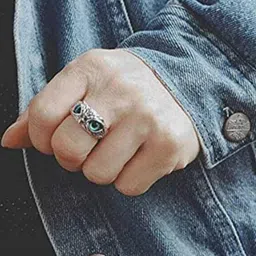 Teeragaj Stainless Steel Stone-Studded Owl Shaped Adjustable Finger Ring-image-44