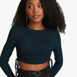 sollobell Women Ribbed Waist Tie-Ups Fitted Crop Top-picture-11