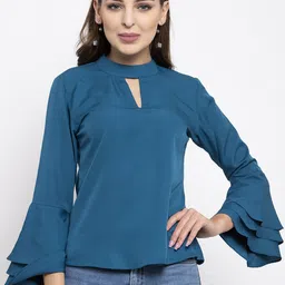 klauressa Women Teal Blue Solid Top image 1