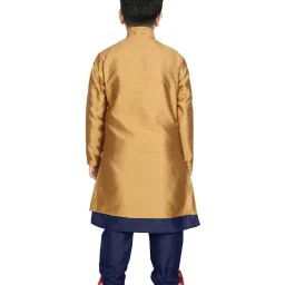 SG Yuvraj Kids Gold & Navy Textured Pattern Full Sleeves Kurta Set image 2