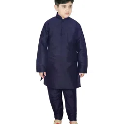 SG Yuvraj Kids Gold & Navy Textured Pattern Full Sleeves Kurta Set image 4