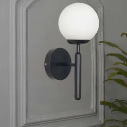 Kapoor Lamp Shades Divina Single Light Wall Fitting In Black Finish With Opal Frosted White Glass image 4