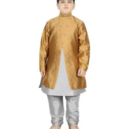 SG Yuvraj Kids Gold & Grey Textured Pattern Full Sleeves Kurta Set image 1