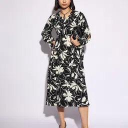 CORSICA Floral Print Tie-Up Sleeve A-Line Midi Dress image 4