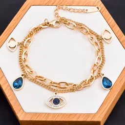Zabby Allen Rose Gold-Plated Stainless Steel Stone Studded Evil Eye Charm Bracelet-picture-14