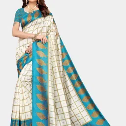 KSUT Blue & Beige Check Saree With Blouse-image-10