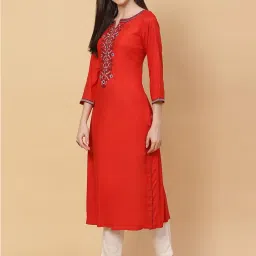 Biba Red Embroidered Straight Kurta image 4