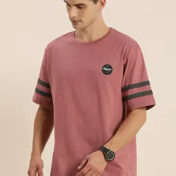 Difference Of Opinion Pink Cotton Loose Fit Striped T-Shirt-picture-17