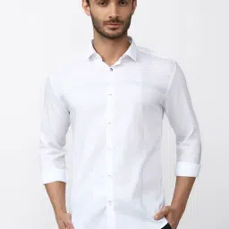 V Dot White Skinny Fit Striped Shirt-image-97