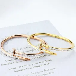 MEENAZ Women 2 American Diamond Antique Gold-Plated Bangle-Style Bracelet-picture-23