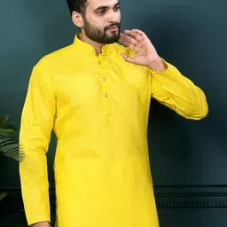 shreeram Men Yellow Straight Cotton Kurtas image 4