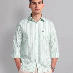 AD by Arvind Green Slim Fit Striped Shirt-picture-40