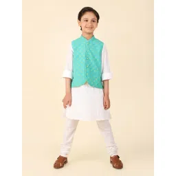 Fabindia Kids Turquoise Printed Nehru Jacket image 5