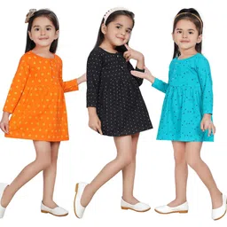KIDEEZGUILD Girls Pack Of 3 Polka Dots Printed Pleated Detail Fit and Flare Dress image 4