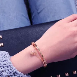 DressBerry Rose Gold-Plated Artificial Stones Studded Bangle-Style Bracelet-picture-37