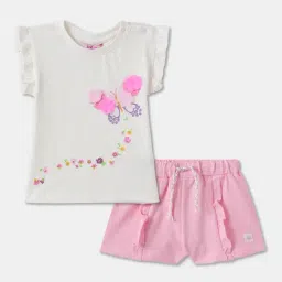 R&B Kids White & Pink Printed Regular Fit Top & Shorts Set-picture-17