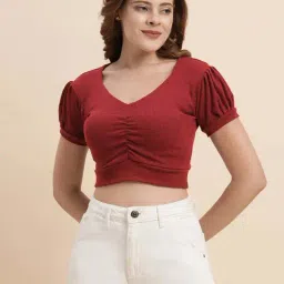 SELVIA Red Plain Crop Top-image-0