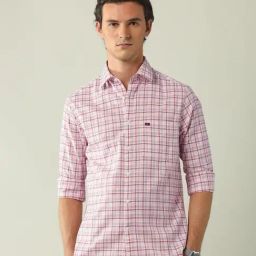 Ad By Arvind Pink Cotton Slim Fit Checks Shirt-picture-28