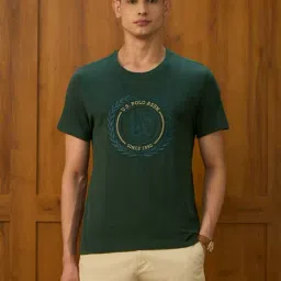 U.S. Polo Assn. Green Cotton Slim Fit Logo Printed T-Shirt-image-98