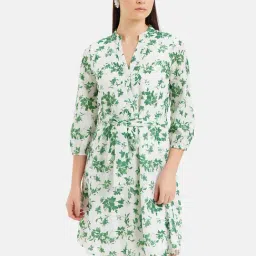 Kazo Green & White Floral Print Regular Fit With Belt-picture-19