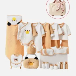 Little Surprise Box Kids Brown & White Cotton Printed Full Sleeves Onesie Set-image-19