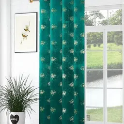 GEET CREATIONS Green & Gold-Toned Floral Printed Room Darkening Velvet Long Door Curtain-image-38