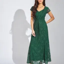 Latin Quarters Green Self Short Sleeves Maxi Dress-image-39
