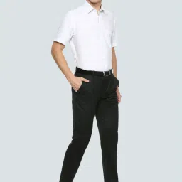 Louis Philippe Black Slim Fit Striped Trousers image 5