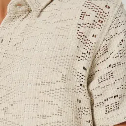 Styli Cream Cotton Regular Fit Texture Shirt image 4