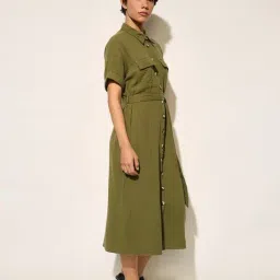 Only Olive Cotton Solid Shirt Dress image 4