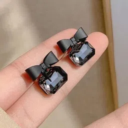Krelin Rhodium-Plated Crystals Studded Elegant Statement Bow Studs image 4
