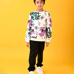 Anthrilo Cotton Blend Full Sleeves Text Printed Sweatshirt With Warm Fleece Solid Joggers Set - White & Black-picture-22