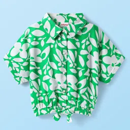 Babyhug Woven Half Sleeves Top With Floral Print - Light Green image 1