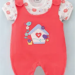 Wonderchild Interlock House Patch Detailed Romper With Half Puffed Sleeves Top - Cherry-picture-17