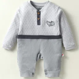 Mini Taurus Interlock Knit Full Sleeves Romper with Aeroplane Embroidery - Grey-picture-11