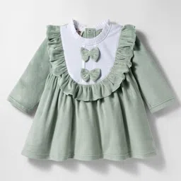 ToffyHouse Knit Full Sleeves Frock With Bow Applique - Sea Green-image-25