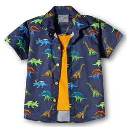 Dapper Dudes Half Sleeves Dinosaur Printed Shirt With Attached Tee - Orange-picture-19