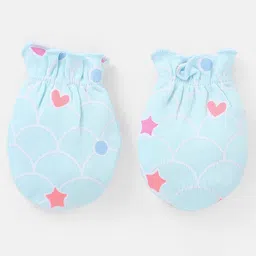 Babyhug 100% Cotton Mittens And Booties Heart & Star Print - Blue image 2