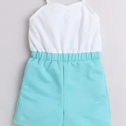 Taffykids Knitted Colour Blocked Jumpsuit With Sleeveless Solid Jacket - Aqua Blue & White image 3