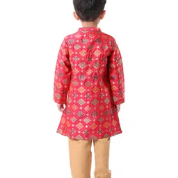 Babyhug Woven Full Sleeves Brocade Kurta With Payjama Set - Dark Pink image 2