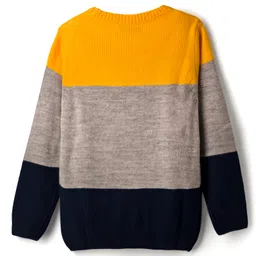 Pine Kids Knit Full Sleeves Pullover Sweater with Color Block & Cable Knit Design - Yellow Grey & Black image 2