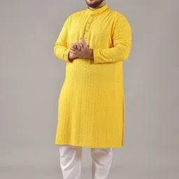 SOJANYA PLUS Size Floral Embroidered Band Collar Sequinned Cotton Straight Kurta image 5