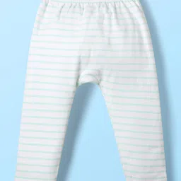 kookie kids india Kookie Kids Interlock Knit Full Length Striped & Tree Printed DIaper Leggings Pack of 3 - White Light Blue & Yellow image 3
