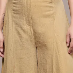 Ritu Kumar Women Self Striped Korean Trousers With Asymmetric hem image 3