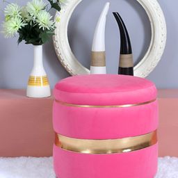 Shadowkart Pink Round Wooden & Velvet Pouffes Pedestal Ottoman-picture-23